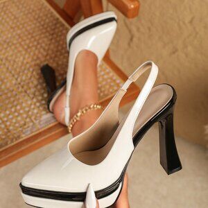 Beige Elegant Women's Contrast Color Pointed Toe Heel